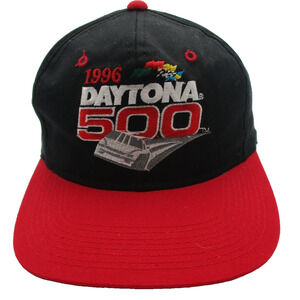 Vintage Daytona 500 Hat Cap Snap Back Mens One Size Black Red NASCAR Racing 90s